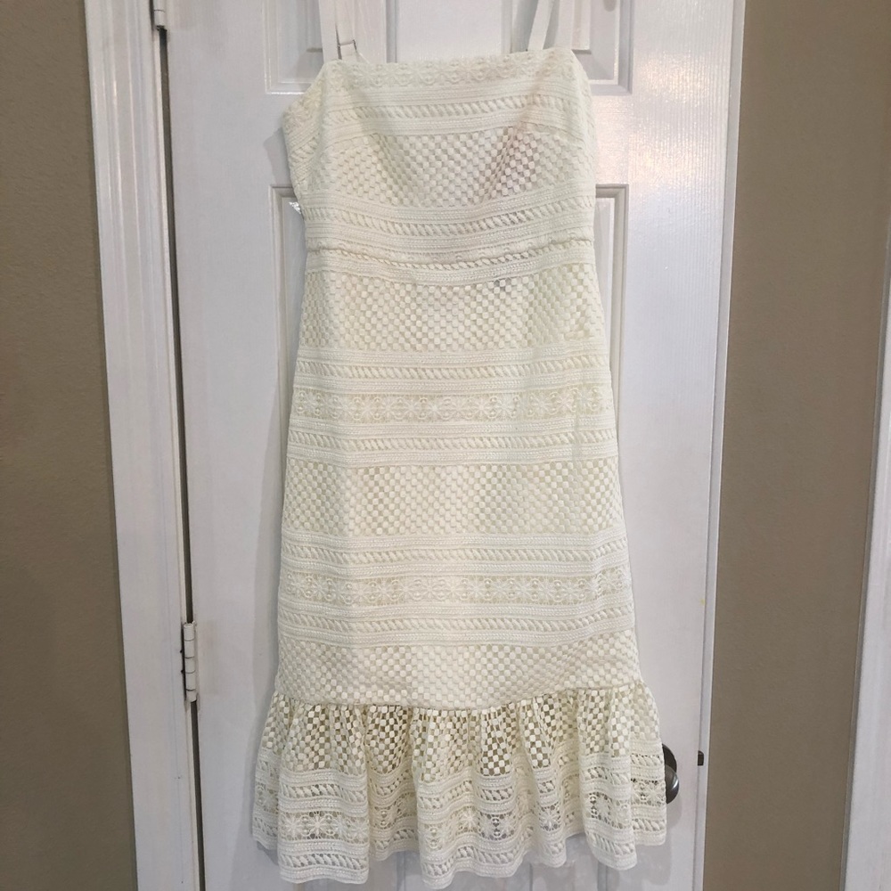 NEW J. Crew Geometric Lace Midi Dress Ivory Size 0 - Picture 3 of 12